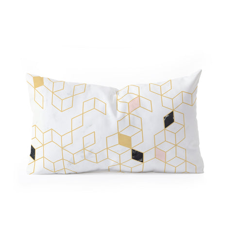 Florent Bodart Gold and Marble Keziah Scandinavian Pattern Oblong Throw Pillow