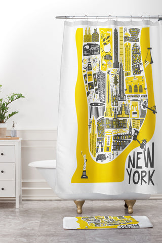 Fox And Velvet Manhattan New York Map Shower Curtain And Mat