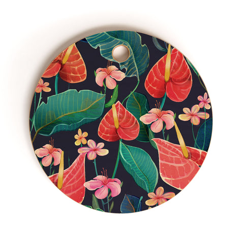 Francisco Fonseca red flowers Cutting Board Round