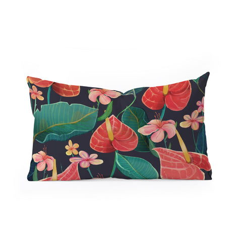Francisco Fonseca red flowers Oblong Throw Pillow