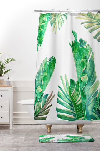 Francisco Fonseca tropical watercolor leaves Shower Curtain And Mat