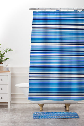 Gabriela Fuente Blue Stripe Shower Curtain And Mat