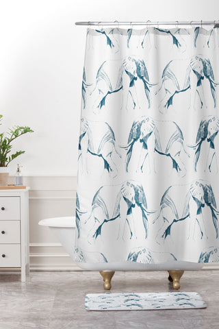 Gabriela Fuente The Elephant in the Room Green Shower Curtain And Mat