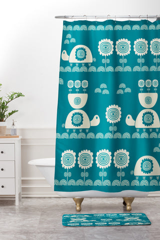 Gabriela Larios Azul Tortuga Shower Curtain And Mat