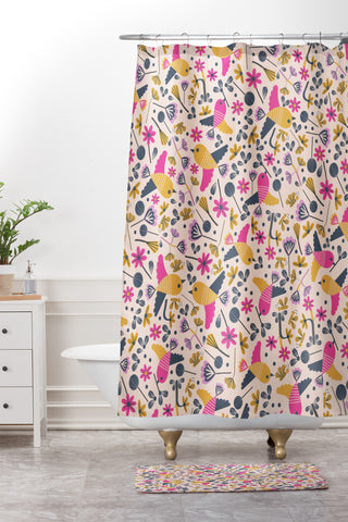 Gabriela Larios Birds and Leaves Shower Curtain And Mat