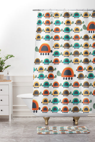 Gabriela Larios Colorful Turtles Shower Curtain And Mat