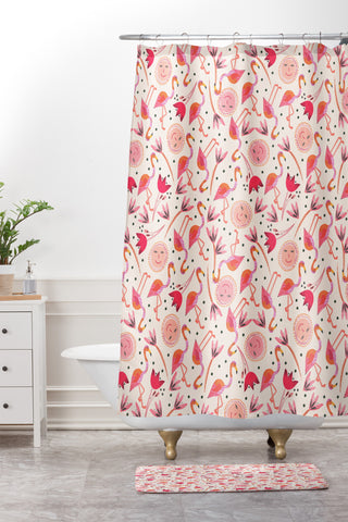 Gabriela Larios Flamingos Shower Curtain And Mat