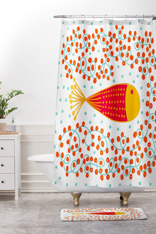 Gabriela Larios Ovopez Red Shower Curtain And Mat