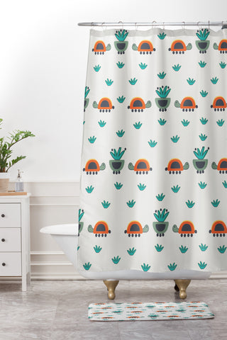 Gabriela Larios Turtles And Pots Shower Curtain And Mat