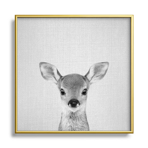 Gal Design Baby Deer Black White Metal Square Framed Art Print