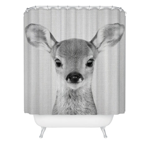 Gal Design Baby Deer Black White Shower Curtain