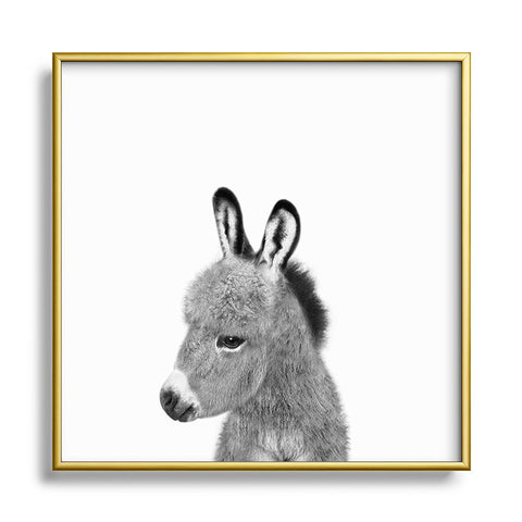 Gal Design Donkey Black White Metal Square Framed Art Print