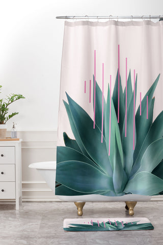 Gale Switzer Agave Geometrics II pink Shower Curtain And Mat