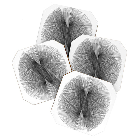 GalleryJ9 Black and White Mid Century Modern Radiating Lines Geometric Abstract Coaster Set