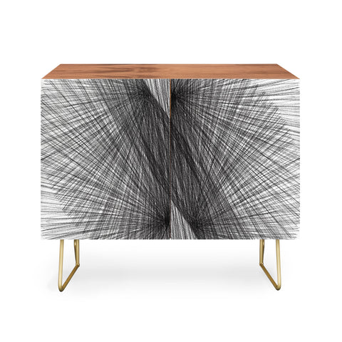 GalleryJ9 Black and White Mid Century Modern Radiating Lines Geometric Abstract Credenza