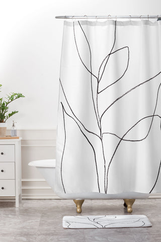 GalleryJ9 Minimalist Line Art Plant Drawing Shower Curtain And Mat