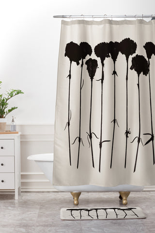 Garima Dhawan Carnations Black Shower Curtain And Mat