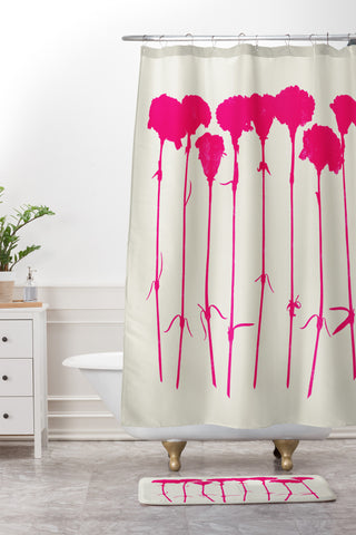 Garima Dhawan Carnations Pink Shower Curtain And Mat