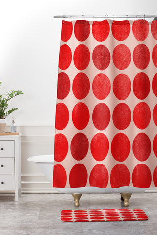 Garima Dhawan Colorplay Red Shower Curtain And Mat