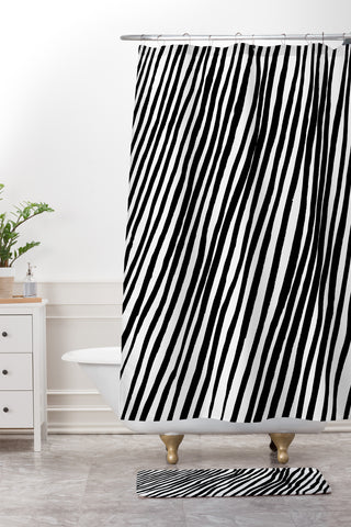 Georgiana Paraschiv Diagonal Stripes Black Shower Curtain And Mat