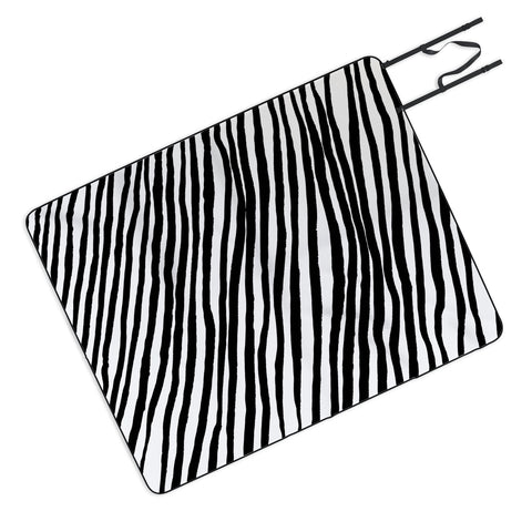 Georgiana Paraschiv Diagonal Stripes Black Picnic Blanket