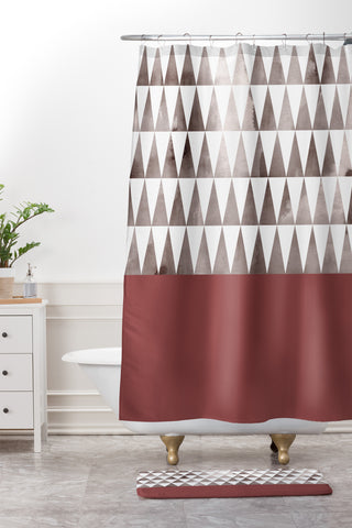 Georgiana Paraschiv Earthy Triangles Shower Curtain And Mat