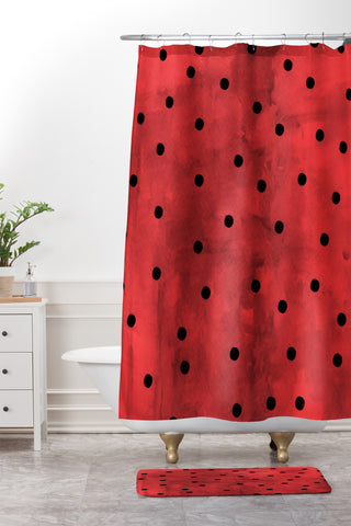 Georgiana Paraschiv Flamenco Dots Shower Curtain And Mat