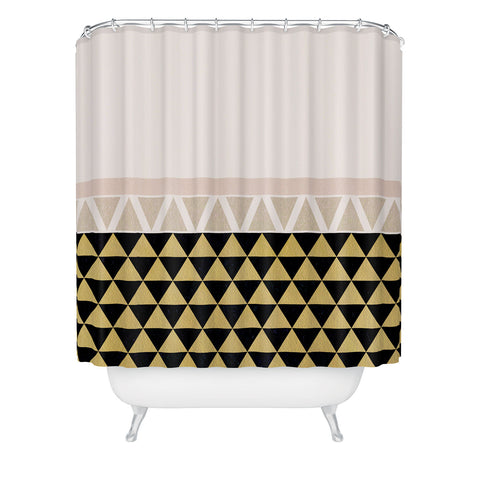 Georgiana Paraschiv Gold Triangles on Black Shower Curtain