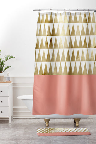 Georgiana Paraschiv Gold Triangles Shower Curtain And Mat