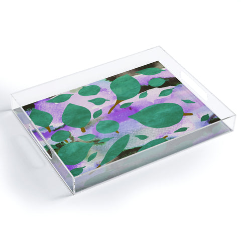 Georgiana Paraschiv Leaves Green And Purple Acrylic Tray