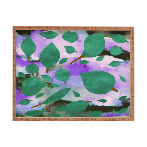 Georgiana Paraschiv Leaves Green And Purple Rectangular Tray