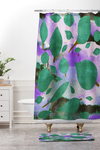 Georgiana Paraschiv Leaves Green And Purple Shower Curtain And Mat