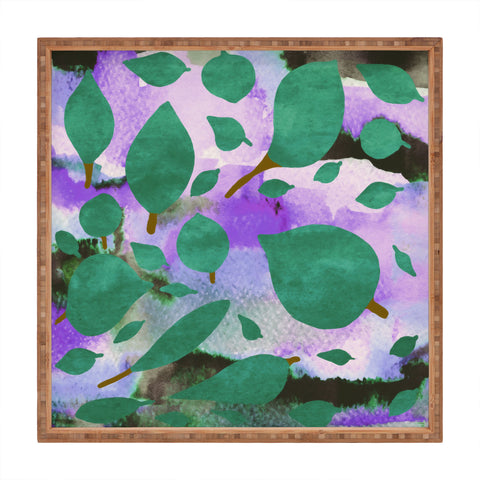 Georgiana Paraschiv Leaves Green And Purple Square Tray