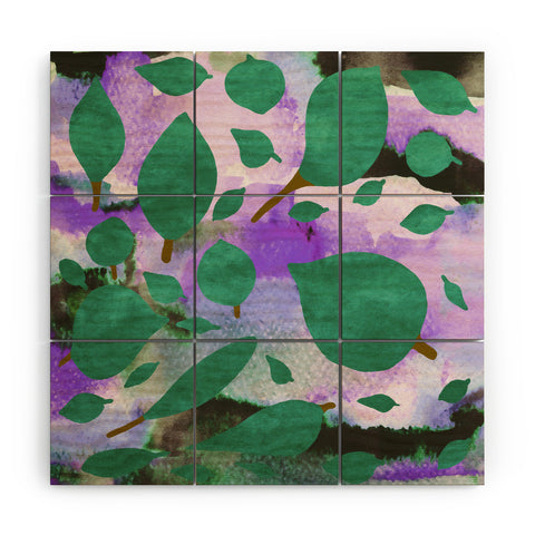 Georgiana Paraschiv Leaves Green And Purple Wood Wall Mural