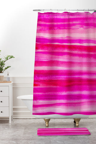Georgiana Paraschiv Raspberry Stripes Shower Curtain And Mat