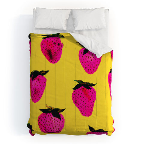 Georgiana Paraschiv Strawberries Yellow and Pink Comforter