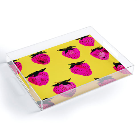 Georgiana Paraschiv Strawberries Yellow and Pink Acrylic Tray