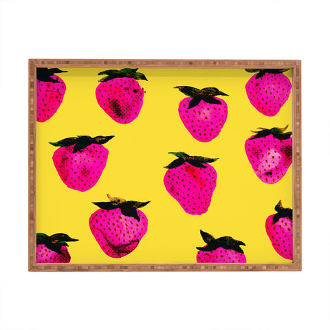 Georgiana Paraschiv Strawberries Yellow and Pink Rectangular Tray