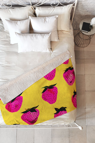 Georgiana Paraschiv Strawberries Yellow and Pink Fleece Throw Blanket