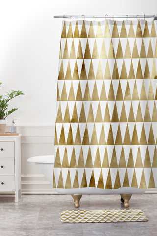 Georgiana Paraschiv Triangle Pattern Gold Shower Curtain And Mat
