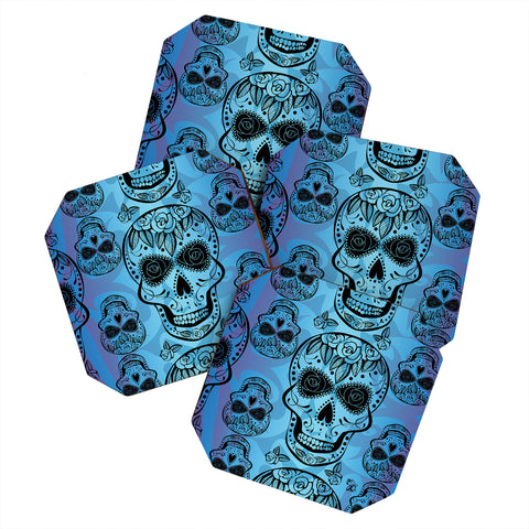 Gina Rivas Design Blue Rose Sugar Skulls Coaster Set