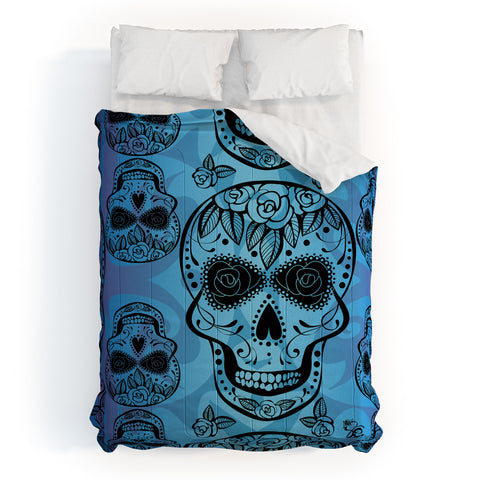 Gina Rivas Design Blue Rose Sugar Skulls Comforter