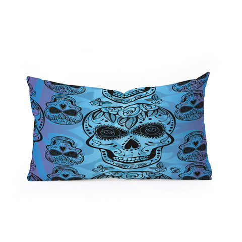 Gina Rivas Design Blue Rose Sugar Skulls Oblong Throw Pillow
