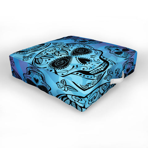 Gina Rivas Design Blue Rose Sugar Skulls Outdoor Floor Cushion