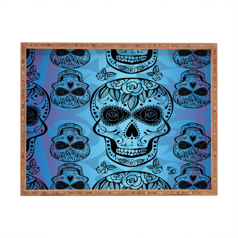 Gina Rivas Design Blue Rose Sugar Skulls Rectangular Tray