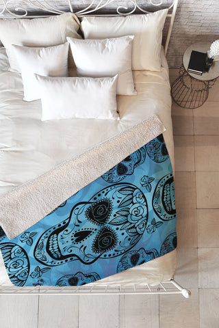 Gina Rivas Design Blue Rose Sugar Skulls Fleece Throw Blanket