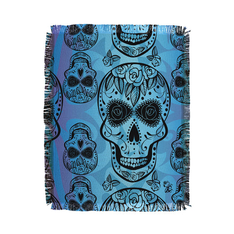 Gina Rivas Design Blue Rose Sugar Skulls Throw Blanket