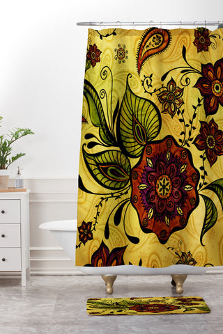 Gina Rivas Design Henna Floral Shower Curtain And Mat