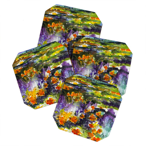 Ginette Fine Art Abstract California Poppies Coaster Set
