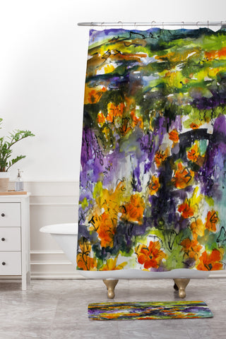 Ginette Fine Art Abstract California Poppies Shower Curtain And Mat